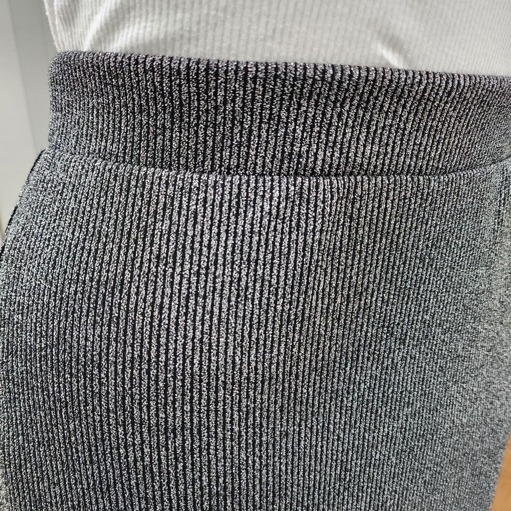 Old Navy High-Waisted Rib-Knit Silver Glittering Shine Maxi Side Slit Skirt - Picture 11 of 12